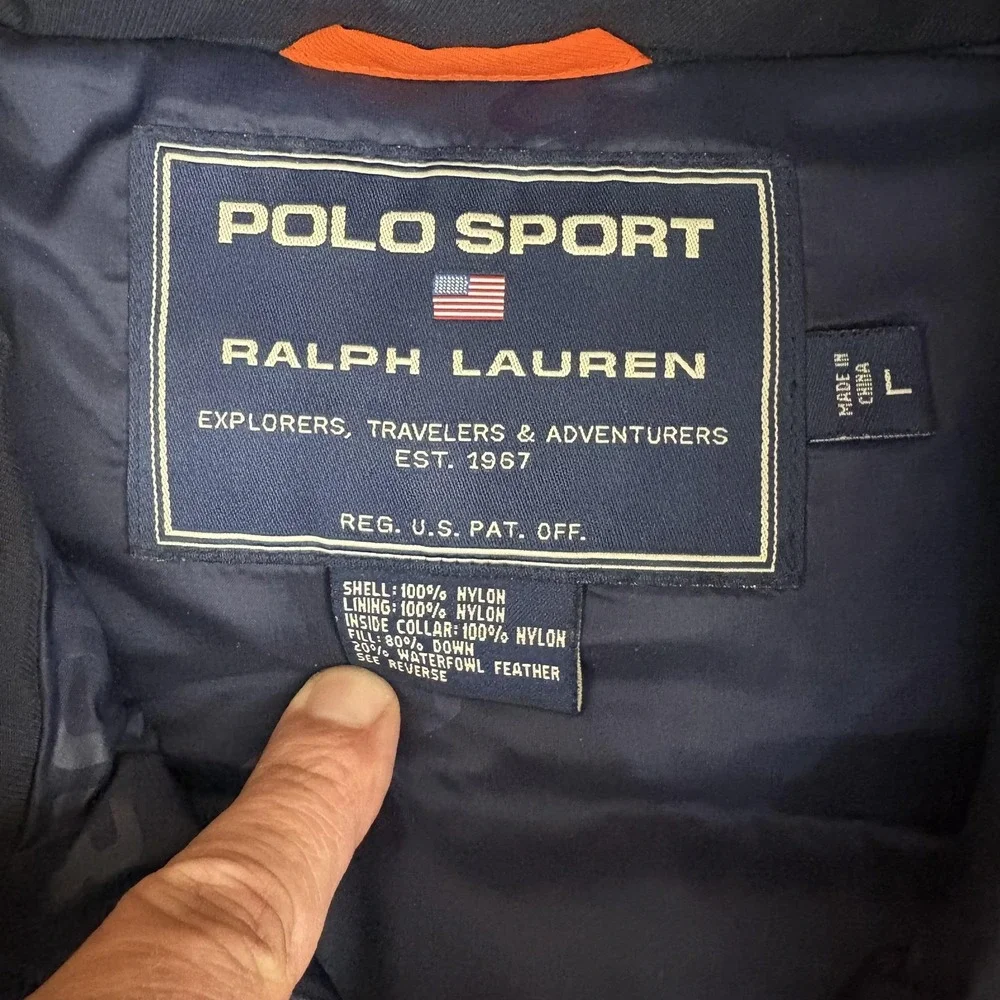 Polo Sport Ralph Lauren Vest Mens L Orange Down Puffer Insulated Full Zip